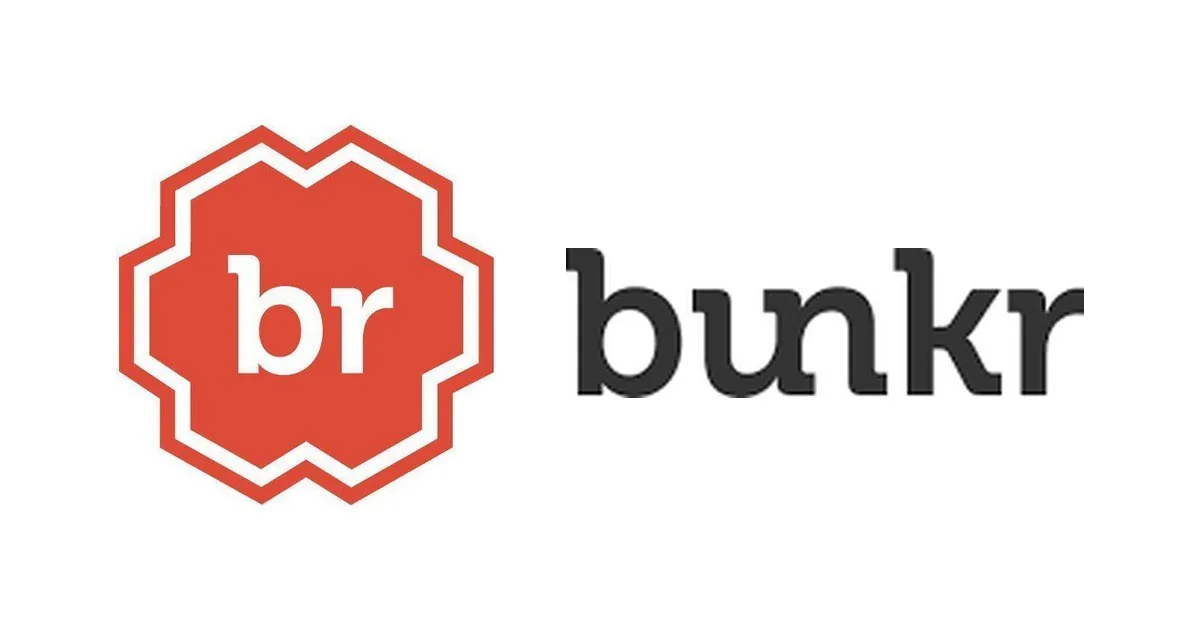 Logo de Bunkr : un hexagone rouge dentelé avec les lettres br, à côté du nom bunkr