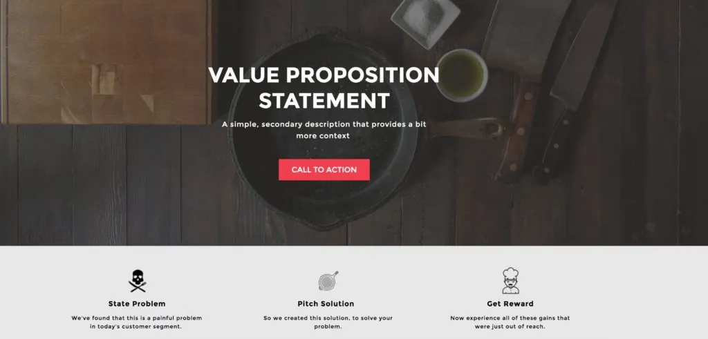 Landing page mock-up with a value proposition statement and a call to action