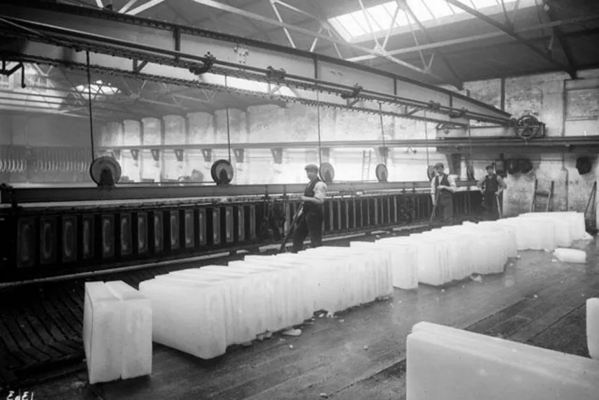Rows of ice blocks in an early ice factory in Australia